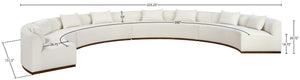 Meridian Furniture Avanti Curved Chenille Modular Sectional Sofa with Walnut Base for Modern Living Rooms Cream 4pc 44016Cream-S-4PC