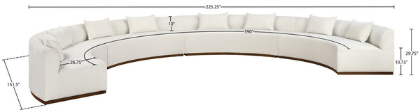 Meridian Furniture Avanti Curved Chenille Modular Sectional Sofa with Walnut Base for Modern Living Rooms Cream 4pc 44016Cream-S-4PC
