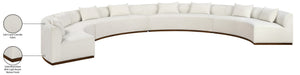 Meridian Furniture Avanti Curved Chenille Modular Sectional Sofa with Walnut Base for Modern Living Rooms Cream 4pc 44016Cream-S-4PC