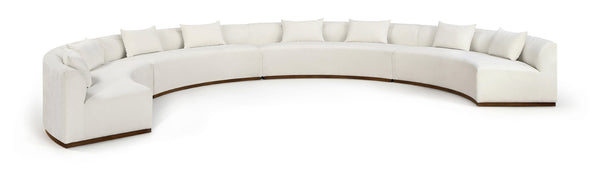 Meridian Furniture Avanti Curved Chenille Modular Sectional Sofa with Walnut Base for Modern Living Rooms Cream 4pc 44016Cream-S-4PC