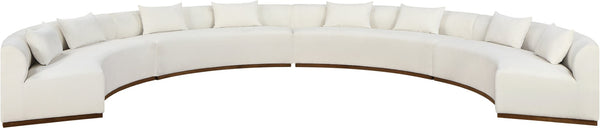 Meridian Furniture Avanti Curved Chenille Modular Sectional Sofa with Walnut Base for Modern Living Rooms Cream 4pc 44016Cream-S-4PC
