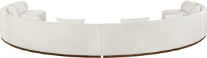 Meridian Furniture Avanti Curved Chenille Modular Sectional Sofa with Walnut Base for Modern Living Rooms Cream 4pc 44016Cream-S-4PC