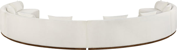 Meridian Furniture Avanti Curved Chenille Modular Sectional Sofa with Walnut Base for Modern Living Rooms Cream 4pc 44016Cream-S-4PC