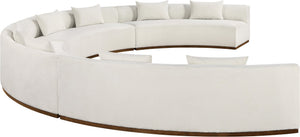 Meridian Furniture Avanti Curved Chenille Modular Sectional Sofa with Walnut Base for Modern Living Rooms Cream 4pc 44016Cream-S-4PC