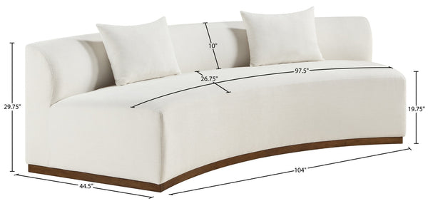 Meridian Furniture Avanti Curved Chenille Sofa with Walnut Base Sculptural Three Seat Contemporary Living Room Cream 44016Cream-S