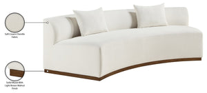 Meridian Furniture Avanti Curved Chenille Sofa with Walnut Base Sculptural Three Seat Contemporary Living Room Cream 44016Cream-S