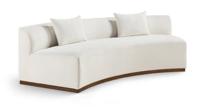 Meridian Furniture Avanti Curved Chenille Sofa with Walnut Base Sculptural Three Seat Contemporary Living Room Cream 44016Cream-S