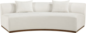 Meridian Furniture Avanti Curved Chenille Sofa with Walnut Base Sculptural Three Seat Contemporary Living Room Cream 44016Cream-S