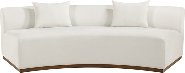 Meridian Furniture Avanti Curved Chenille Sofa with Walnut Base Sculptural Three Seat Contemporary Living Room Cream 44016Cream-S