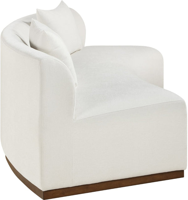 Meridian Furniture Avanti Curved Chenille Sofa with Walnut Base Sculptural Three Seat Contemporary Living Room Cream 44016Cream-S