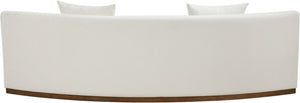 Meridian Furniture Avanti Curved Chenille Sofa with Walnut Base Sculptural Three Seat Contemporary Living Room Cream 44016Cream-S