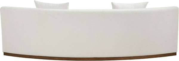 Meridian Furniture Avanti Curved Chenille Sofa with Walnut Base Sculptural Three Seat Contemporary Living Room Cream 44016Cream-S