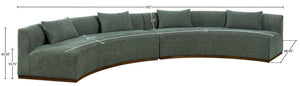 Meridian Furniture Avanti Curved Chenille Modular Sectional Sofa with Walnut Base for Modern Living Rooms Olive 2pc 44016Olive-S-2PC