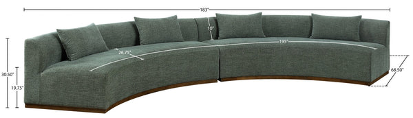 Meridian Furniture Avanti Curved Chenille Modular Sectional Sofa with Walnut Base for Modern Living Rooms Olive 2pc 44016Olive-S-2PC