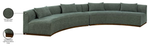 Meridian Furniture Avanti Curved Chenille Modular Sectional Sofa with Walnut Base for Modern Living Rooms Olive 2pc 44016Olive-S-2PC