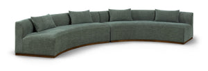 Meridian Furniture Avanti Curved Chenille Modular Sectional Sofa with Walnut Base for Modern Living Rooms Olive 2pc 44016Olive-S-2PC