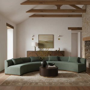 Meridian Furniture Avanti Curved Chenille Modular Sectional Sofa with Walnut Base for Modern Living Rooms Olive 2pc 44016Olive-S-2PC