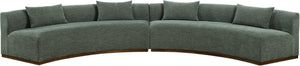 Meridian Furniture Avanti Curved Chenille Modular Sectional Sofa with Walnut Base for Modern Living Rooms Olive 2pc 44016Olive-S-2PC