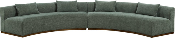 Meridian Furniture Avanti Curved Chenille Modular Sectional Sofa with Walnut Base for Modern Living Rooms Olive 2pc 44016Olive-S-2PC