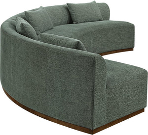 Meridian Furniture Avanti Curved Chenille Modular Sectional Sofa with Walnut Base for Modern Living Rooms Olive 2pc 44016Olive-S-2PC