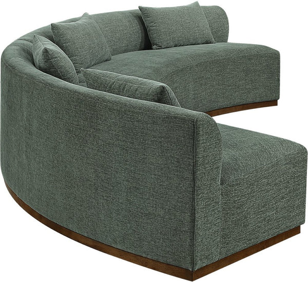 Meridian Furniture Avanti Curved Chenille Modular Sectional Sofa with Walnut Base for Modern Living Rooms Olive 2pc 44016Olive-S-2PC