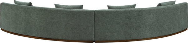 Meridian Furniture Avanti Curved Chenille Modular Sectional Sofa with Walnut Base for Modern Living Rooms Olive 2pc 44016Olive-S-2PC