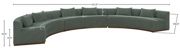 Meridian Furniture Avanti Curved Chenille Modular Sectional Sofa with Walnut Base for Modern Living Rooms Olive 3pc 44016Olive-S-3PC