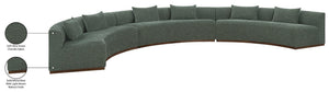 Meridian Furniture Avanti Curved Chenille Modular Sectional Sofa with Walnut Base for Modern Living Rooms Olive 3pc 44016Olive-S-3PC