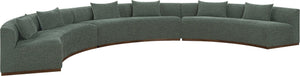 Meridian Furniture Avanti Curved Chenille Modular Sectional Sofa with Walnut Base for Modern Living Rooms Olive 3pc 44016Olive-S-3PC