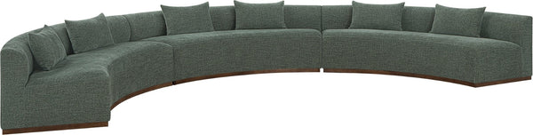 Meridian Furniture Avanti Curved Chenille Modular Sectional Sofa with Walnut Base for Modern Living Rooms Olive 3pc 44016Olive-S-3PC