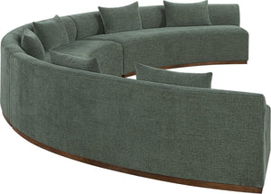Meridian Furniture Avanti Curved Chenille Modular Sectional Sofa with Walnut Base for Modern Living Rooms Olive 3pc 44016Olive-S-3PC