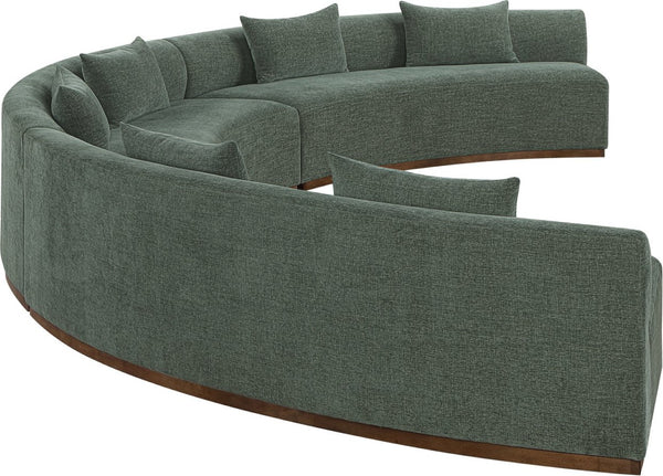 Meridian Furniture Avanti Curved Chenille Modular Sectional Sofa with Walnut Base for Modern Living Rooms Olive 3pc 44016Olive-S-3PC