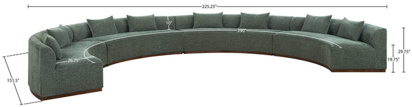 Meridian Furniture Avanti Curved Chenille Modular Sectional Sofa with Walnut Base for Modern Living Rooms Olive 4pc 44016Olive-S-4PC