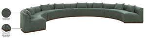 Meridian Furniture Avanti Curved Chenille Modular Sectional Sofa with Walnut Base for Modern Living Rooms Olive 4pc 44016Olive-S-4PC
