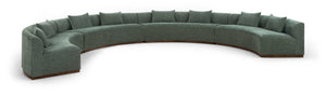 Meridian Furniture Avanti Curved Chenille Modular Sectional Sofa with Walnut Base for Modern Living Rooms Olive 4pc 44016Olive-S-4PC