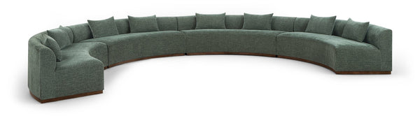 Meridian Furniture Avanti Curved Chenille Modular Sectional Sofa with Walnut Base for Modern Living Rooms Olive 4pc 44016Olive-S-4PC