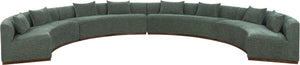Meridian Furniture Avanti Curved Chenille Modular Sectional Sofa with Walnut Base for Modern Living Rooms Olive 4pc 44016Olive-S-4PC