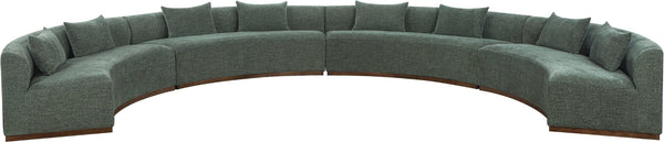 Meridian Furniture Avanti Curved Chenille Modular Sectional Sofa with Walnut Base for Modern Living Rooms Olive 4pc 44016Olive-S-4PC