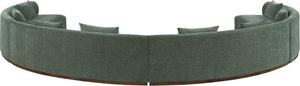 Meridian Furniture Avanti Curved Chenille Modular Sectional Sofa with Walnut Base for Modern Living Rooms Olive 4pc 44016Olive-S-4PC