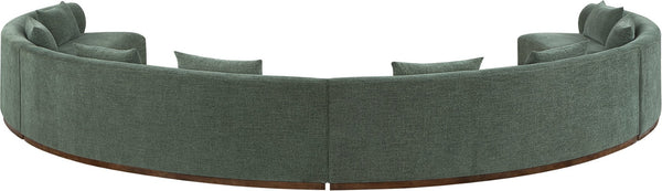 Meridian Furniture Avanti Curved Chenille Modular Sectional Sofa with Walnut Base for Modern Living Rooms Olive 4pc 44016Olive-S-4PC