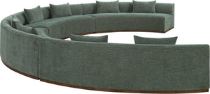 Meridian Furniture Avanti Curved Chenille Modular Sectional Sofa with Walnut Base for Modern Living Rooms Olive 4pc 44016Olive-S-4PC