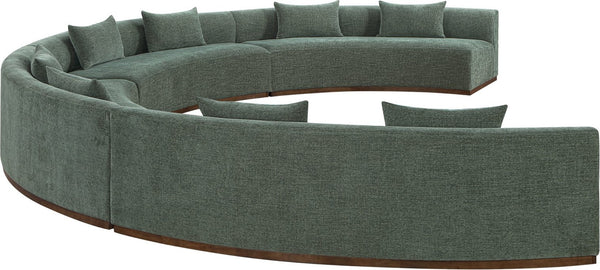 Meridian Furniture Avanti Curved Chenille Modular Sectional Sofa with Walnut Base for Modern Living Rooms Olive 4pc 44016Olive-S-4PC