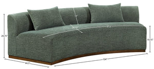 Meridian Furniture Avanti Curved Chenille Sofa with Walnut Base Sculptural Three Seat Contemporary Living Room Olive 44016Olive-S