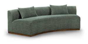 Meridian Furniture Avanti Curved Chenille Sofa with Walnut Base Sculptural Three Seat Contemporary Living Room Olive 44016Olive-S