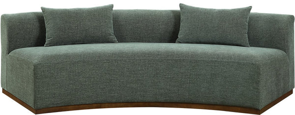 Meridian Furniture Avanti Curved Chenille Sofa with Walnut Base Sculptural Three Seat Contemporary Living Room Olive 44016Olive-S