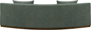 Meridian Furniture Avanti Curved Chenille Sofa with Walnut Base Sculptural Three Seat Contemporary Living Room Olive 44016Olive-S
