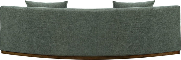 Meridian Furniture Avanti Curved Chenille Sofa with Walnut Base Sculptural Three Seat Contemporary Living Room Olive 44016Olive-S
