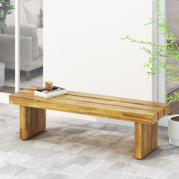 English Elm Christopher Knight Home® - NAHANNI Bench - Natural Acacia Wood Rustic Outdoor Slat Design, Durable 57" Wide Seating Charm 65663.00