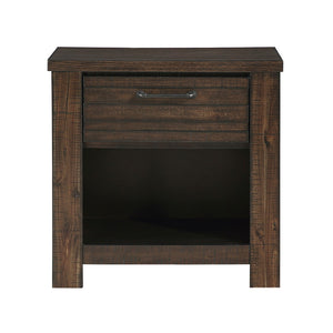 English Elm Rustic Style 1 Piece Dark Brown Nightstand Of Drawer and Storage Cubby Metal Hardware Wooden Bedroom Furniture