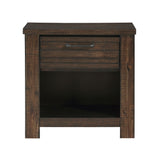 English Elm Rustic Style 1 Piece Dark Brown Nightstand Of Drawer and Storage Cubby Metal Hardware Wooden Bedroom Furniture